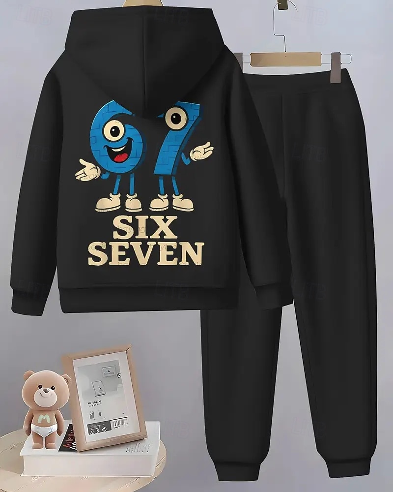 Unisex Jungen 3D Grafik Lustiger Slang 67 Hoodie- und Jogginghosen-Set Sportanzug Jacke & Hose Langarm Frühling Herbst Mode Lässig Komfort Kinder 4-12 Jahre Reissverschluss Mit Kapuze Outdoor Urlaub 2026 - $33.99 –P3