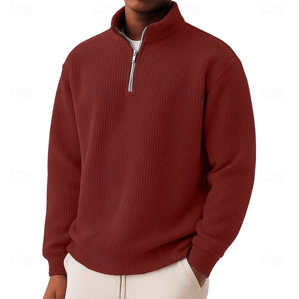 Homme Chemises Polo Gaufre Polo à fermeture éclair Sport en Plein Air Occasionnel Col montant Fermeture éclair manche longue Mode Moderne Couleur Unie Texturé Tricoté Printemps & Automne Toutes de 2025 ? $23.99 –P6