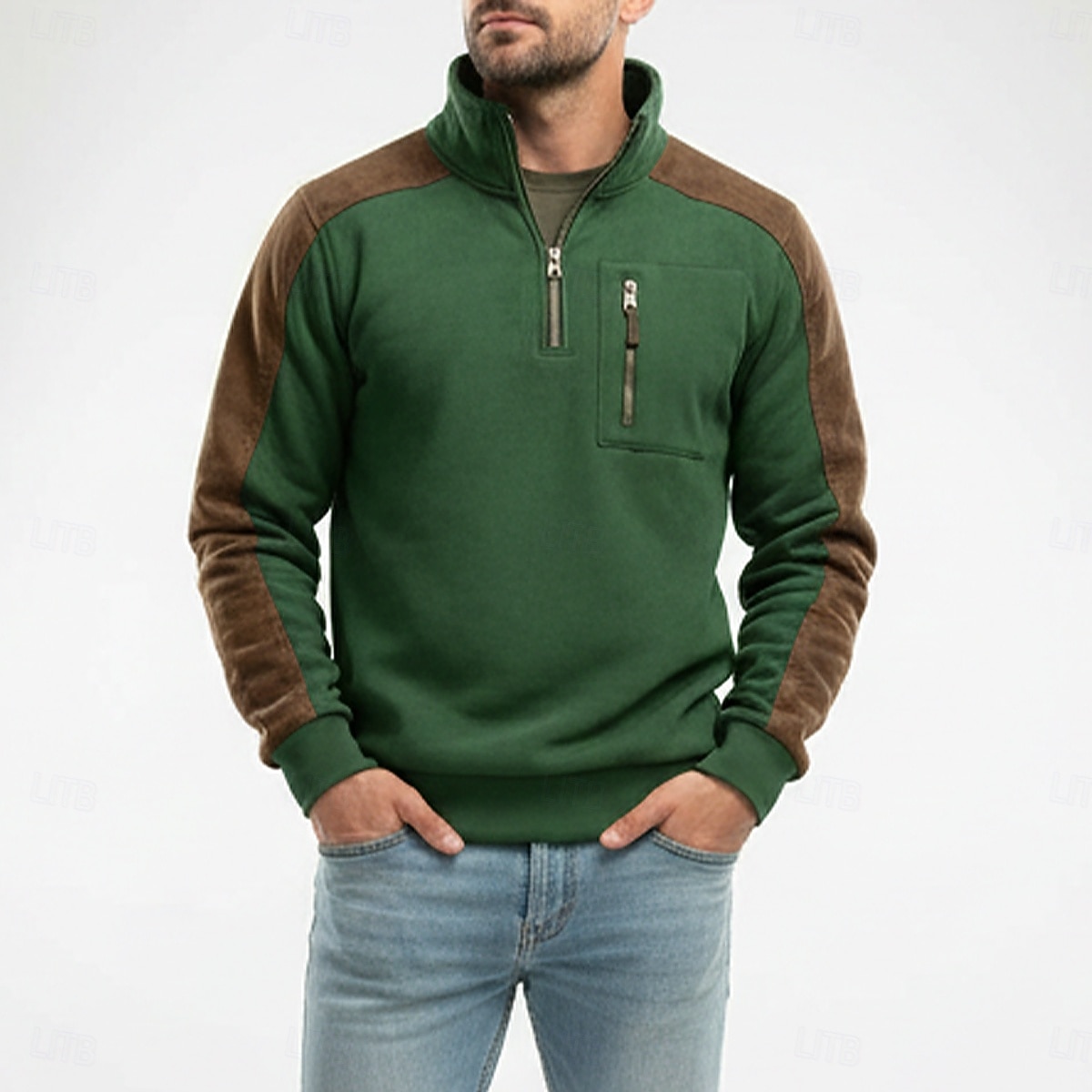 Men's Hoodie Wine Navy Blue Green Khaki High Neck Half Zip Color Block Pocket Color Block Casual Daily Vintage Casual Fall Winter Clothing Apparel Hoodies Sweatshirts  2026 - $34.99 –P1