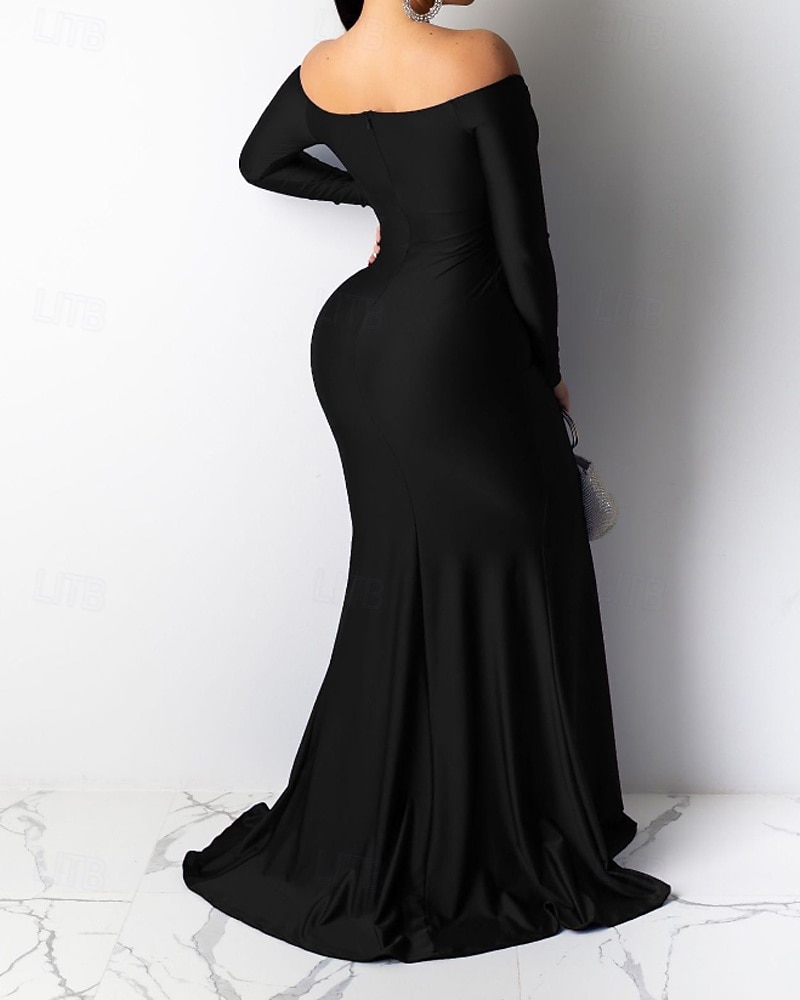 Damen Langes Kleid Maxikleid schwarzes kleid Abschlussballkleid Partykleid Elegant Modern Party Besonderer Anlass Abendgesellschaft Normale Passform Einfach Langarm V Ausschnitt Blau Schwarz Rote Grün 2025 - $31.99 –P4