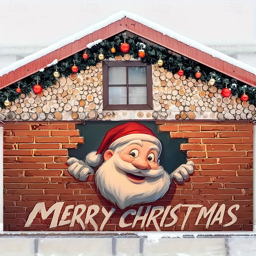 Jul tapet Garasjeportdeksel Stor opphengning julenissen god jul søt stil 3D Party Utendørs Ferie Bakgrunner for skyting Yard Hjemmedekor 2026 - $39.99 –P4