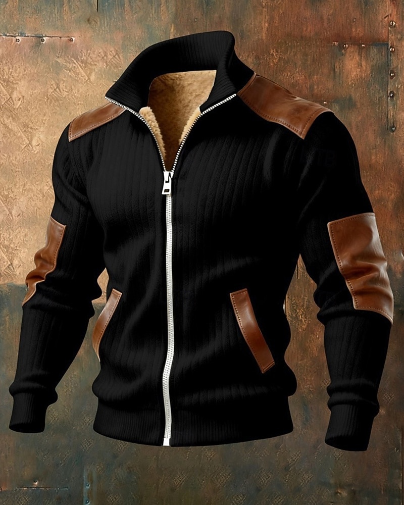Men's Winter Coat Fleece Jacket Casual Jacket Outdoor Casual Thermal Warm Patchwork Pocket Fall Winter Plaid Streetwear Daily High Neck Regular Camel Black White Navy Blue Brown Jacket 2026 - $74.99 –P2