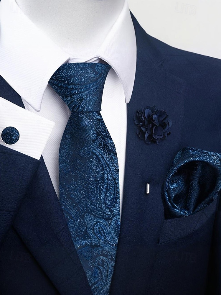 Мужской рождественский комплект галстуков, многоцветный, стильный цветочный узор, с запонками и нагрудным платком для официальных мероприятий 2026 - $14.99 –P8