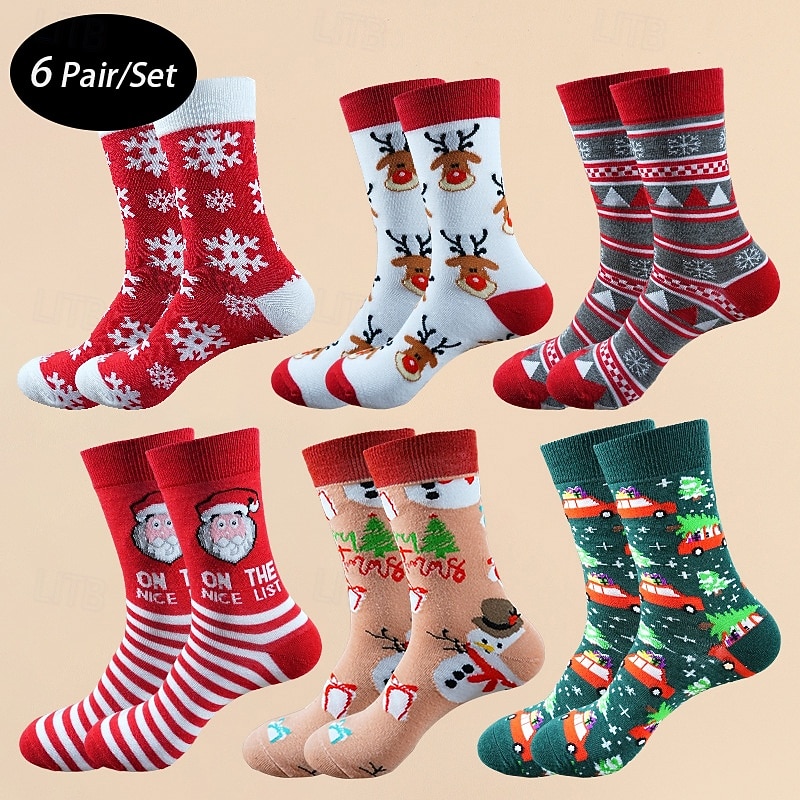 Hombre 6 pares Paquetes múltiples Calcetín Calcetines para correr Calcetines informales Calcetines de Navidad Multi Color Color Papá Noel Cada Árbol de Navidad Navidad Vacaciones Deporte Básico Medio 2025 - $9.99 –P1