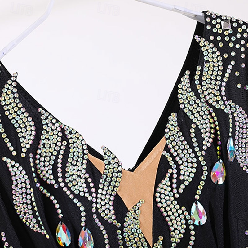Dança de Salão Vestido Pregas Recortes Cristal / Strass Mulheres Espetáculo Treino Manga Longa Alto Elastano Fibra de Leite de 2026 por $895.79 –P7