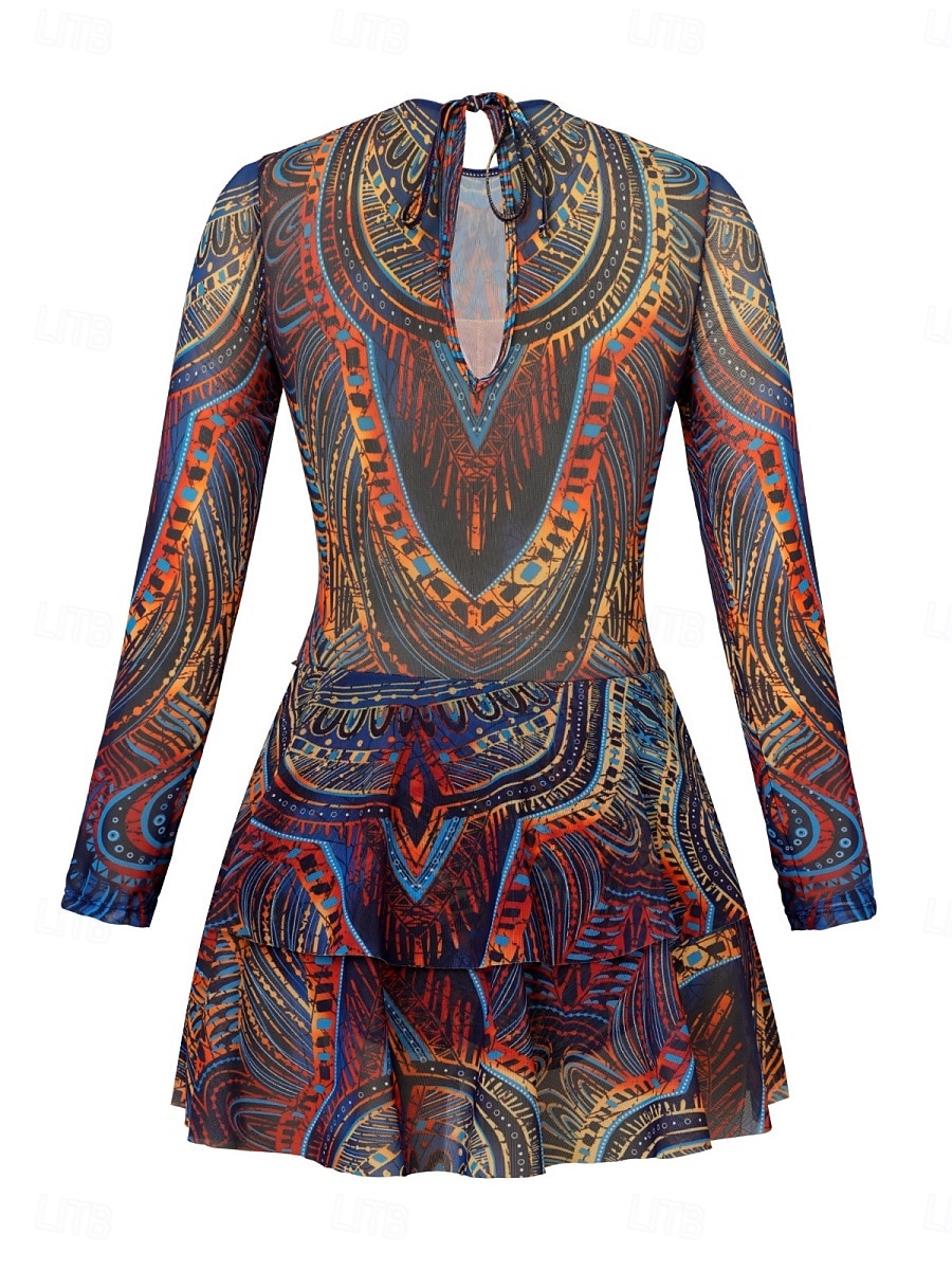 بيكيني نسائي قطعة واحدة ملابس السباحة مع تنورة فستان بوهيمي للتحكم في البطن خصر عالي أنيق بلا ظهر إجازة ملابس الشاطئ رسومات هندسية عنق دائري بلا أكمام وأكمام طويلة 2026 - $48.99 –P5