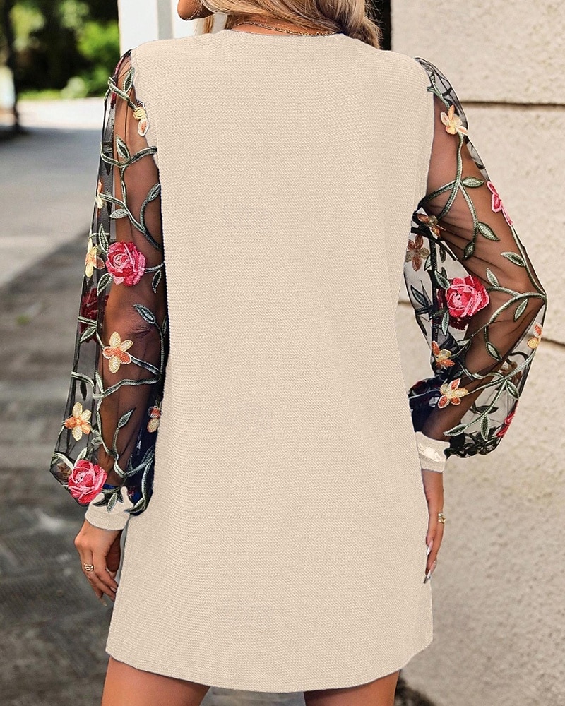 Women's Mini Dress Casual Dress T Shirt Dress Tee Dress Print Dress Modern Daily Outdoor Vacation Regular Fit Floral Long Sleeve Crew Neck Blue Black Apricot Summer Spring 2026 - $26.99 –P10