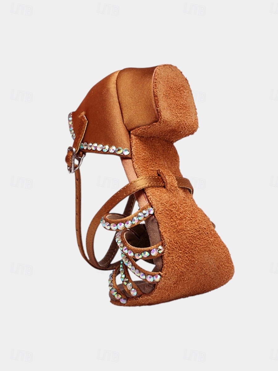 Girls' Satin Rhinestone Latin Dance Shoes - Sparkly Strappy Peep Toe Ballroom Sandals for Kids and Teens, Ideal for Professional Dance Training and Competitions 2026 - $34.99 –P5