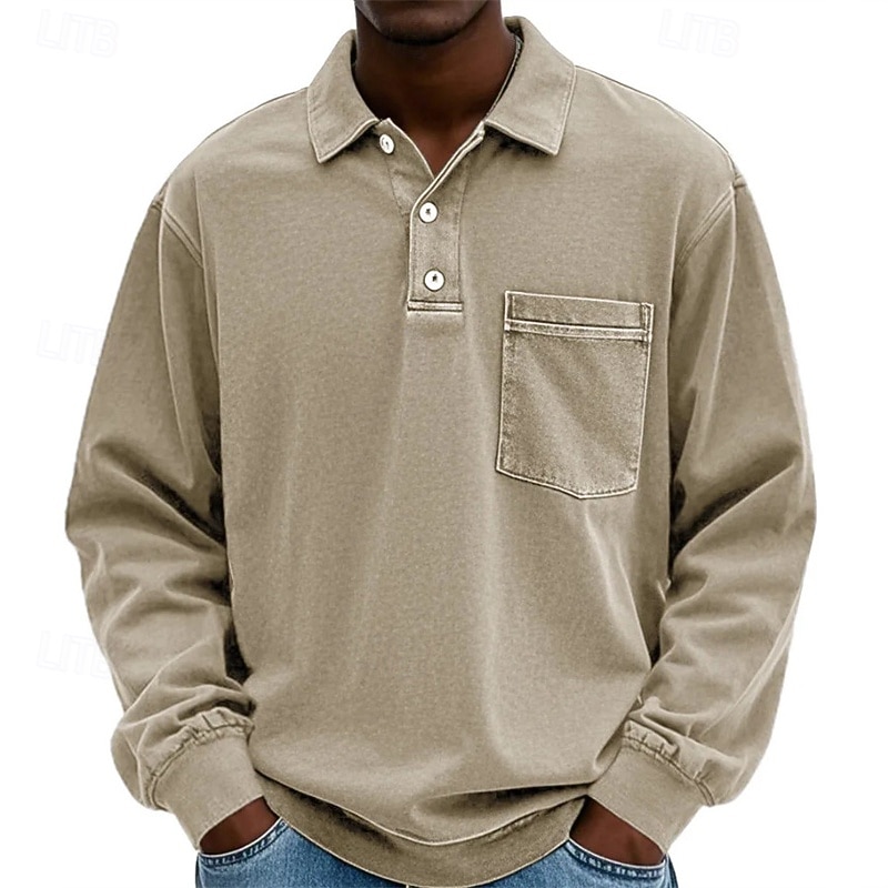 Herren Poloshirts Golfshirt Lässig Straße Revers Langarm Basic Modern Einfach Tasche Knöpfe Frühling Herbst Normale Passform Violett Marineblau Fuchsie Khaki Armeegrün Grau Poloshirts 2026 - $31.99 –P5