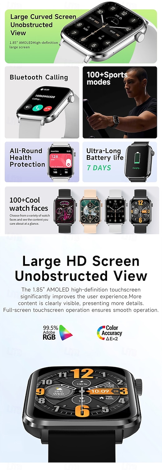 iMosi V82 Chytré hodinky 1.85 inch Inteligentní hodinky Bluetooth Krokoměr Záznamník hovorů Sledování aktivity Kompatibilní s Android iOS Unisex Hands free hovory Záznamník zpráv Krokovač IP68 37mm 2026 - $61.99 –P4