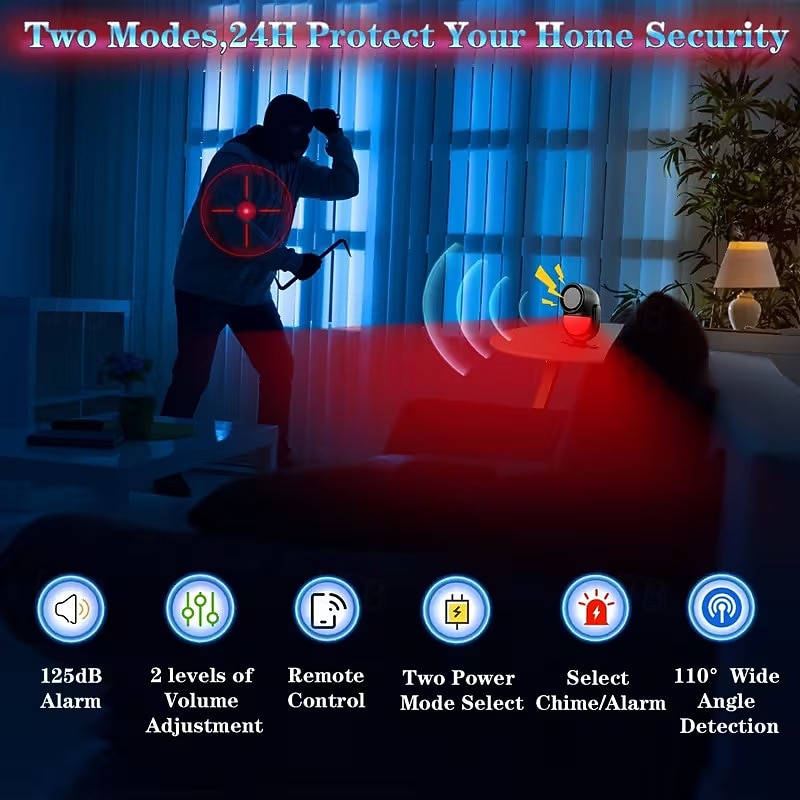 125dB Loud Motion Sensor Alarm Indoor Wireless Infrared Security Motion Detector With Warning Light/Remote Control Suitable for Homes/Sheds/Garages 2025 - $28.99 –P2