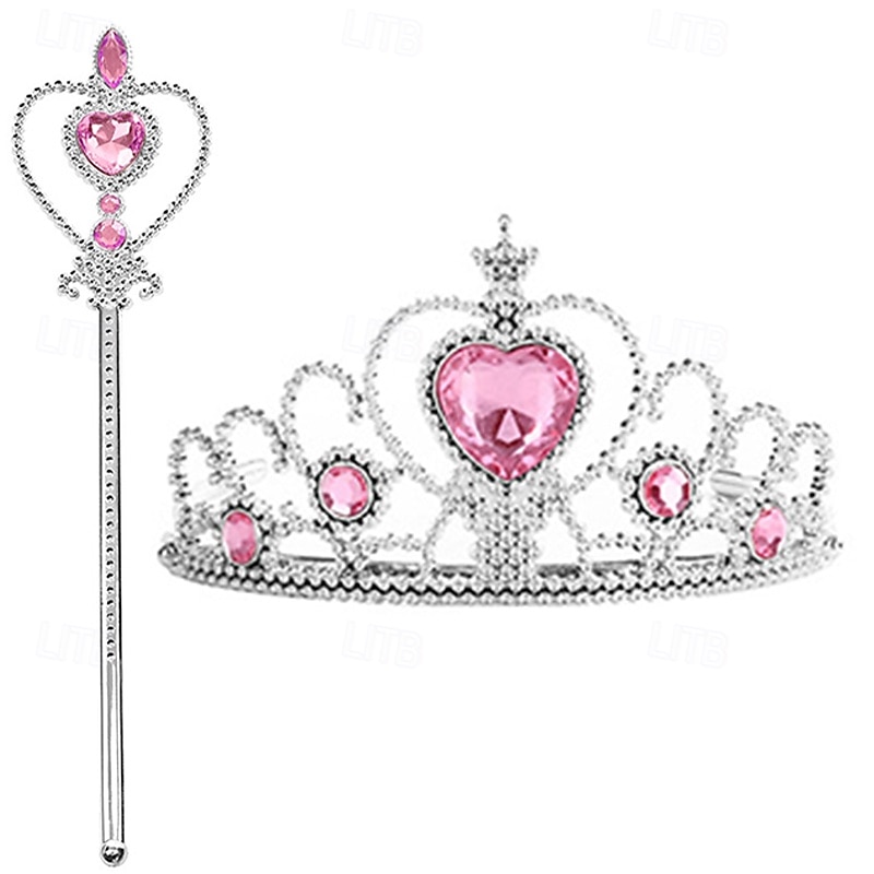 Conjunto de accesorios de tiara de princesa de cuento de hadas Elsa para niñas, cosplay de película, lindo Halloween, corazón rojo, corazón de melocotón verde claro, Phnom Penh, tiaras de diamantes amarillos, varita, disfraces de Halloween 2026 - $13.49 –P5