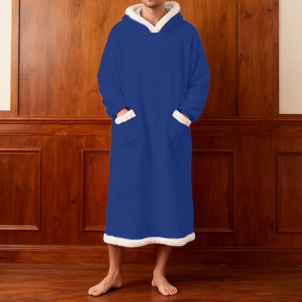 Men's Pajamas Sleepwear Bath Gown Plain Fashion Stylish Classic Home Daily Bed Sherpa Polyester Thermal Warm Comfort Soft Hoodie Long Sleeve Pocket Summer Spring Blue Light Pink 2026 - $39.99 –P3