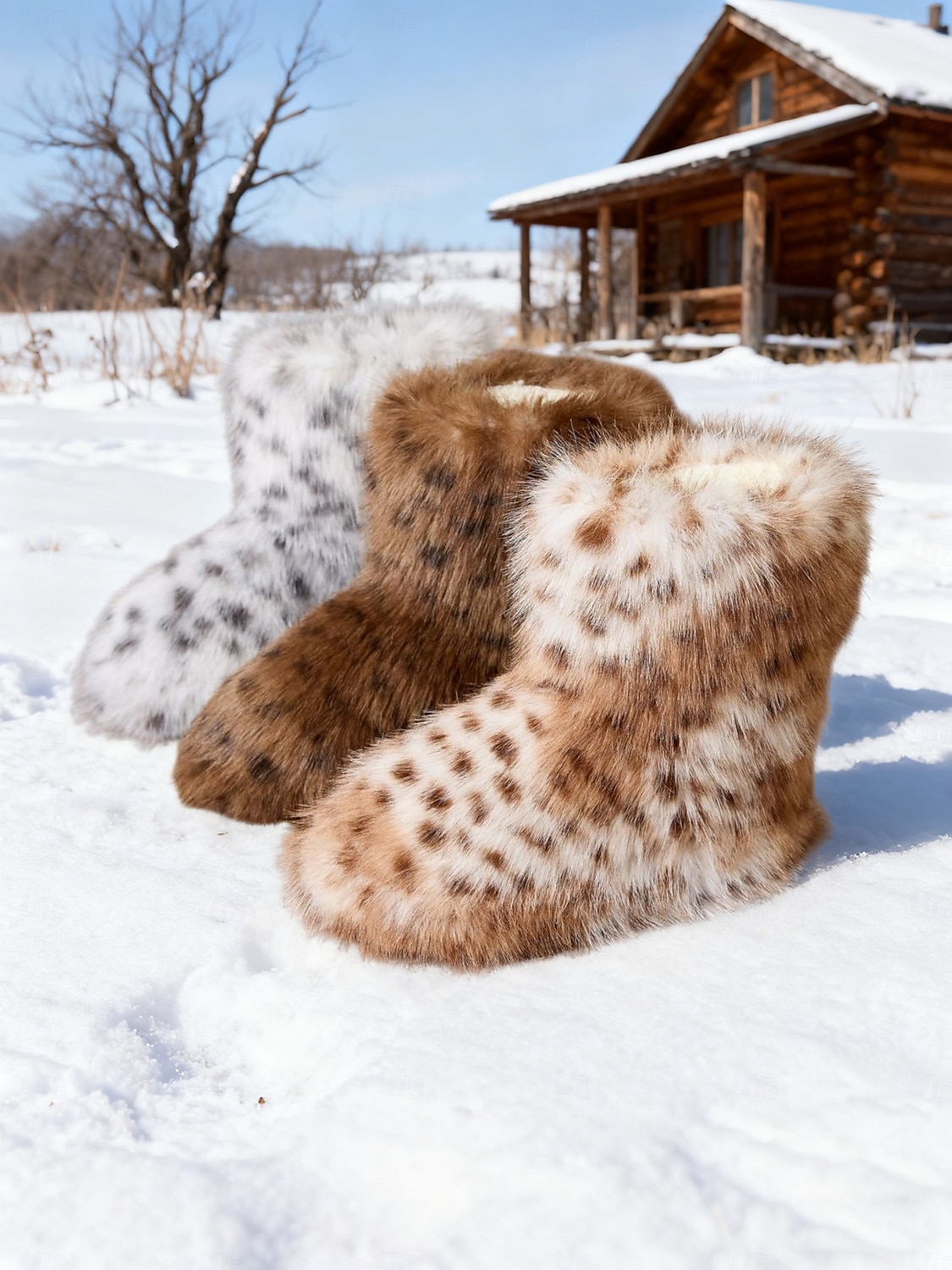 Women's Leopard Print Faux Fur Snow Boots - Cozy Winter Booties with Soft Faux Fur Lining, Stylish and Warm for Cold Weather and Outdoor Activities 2025 - $29.99 –P1