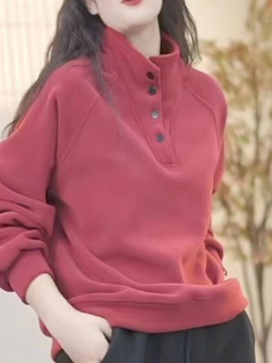 Damen Pullover Sweatshirt Knöpfe Einfach Lässig Langarm Rollkragen Normale Oberteile Straße Alltagskleidung Schwarz Weiß Rote Purpur Grün Herbst Winter 2026 - $21.99 –P10