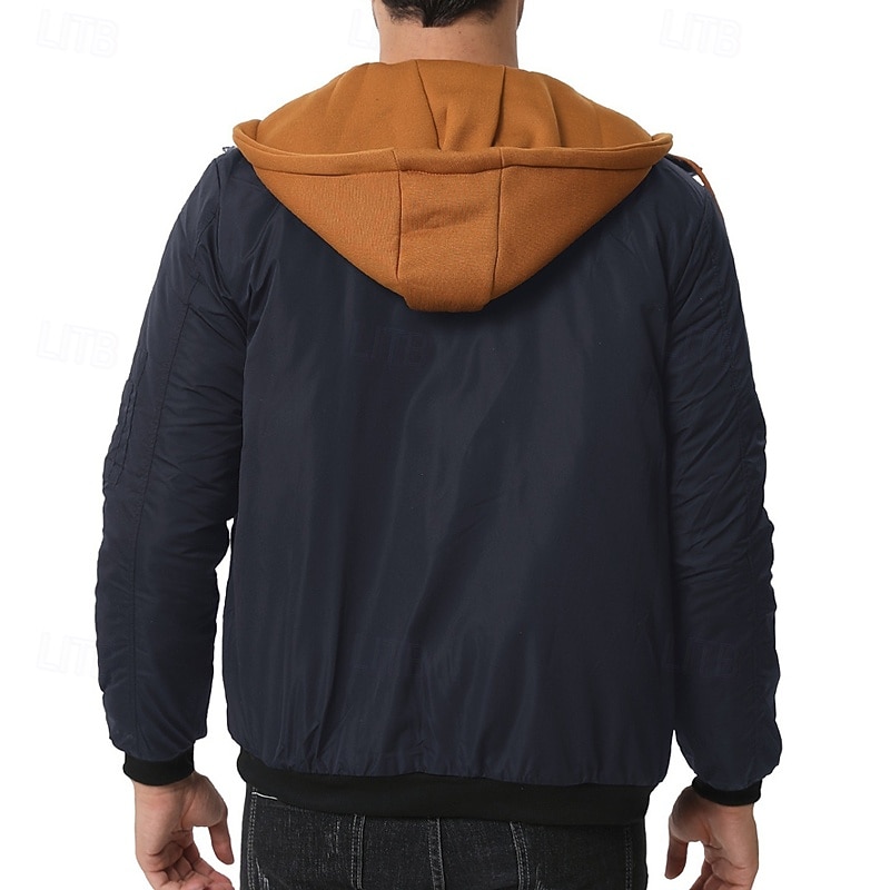 Men's Winter Jacket Casual Jacket Hoodied Jacket Outdoor Casual Pocket Quilted Winter Fall & Winter Color Block Streetwear Daily Hooded Regular Black Burgundy Navy Blue Khaki Army Green Jacket 2026 - $53.99 –P7
