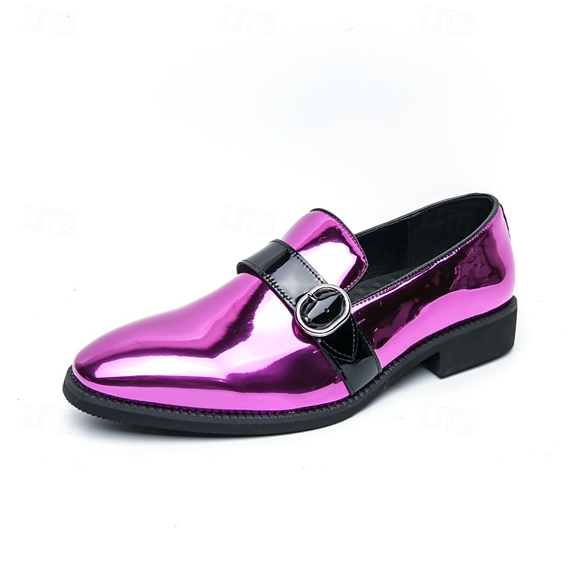 Sapatos masculinos de couro envernizado rosa com fivela e detalhes em preto - sapatos sociais modernos para eventos sofisticados e casamentos. de 2026 por $46.99 –P1