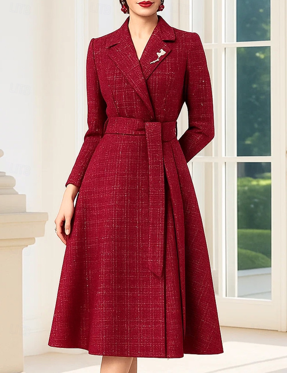 فستان حفلة شاي بطول A-Line، فستان كوكتيل، فستان ضيوف الزفاف، فستان والدة العروس، فستان بأكمام طويلة، ياقة على شكل V، أنيق، عتيق، حفلة رسمية مع الترتر 2026 - $109.99 –P5