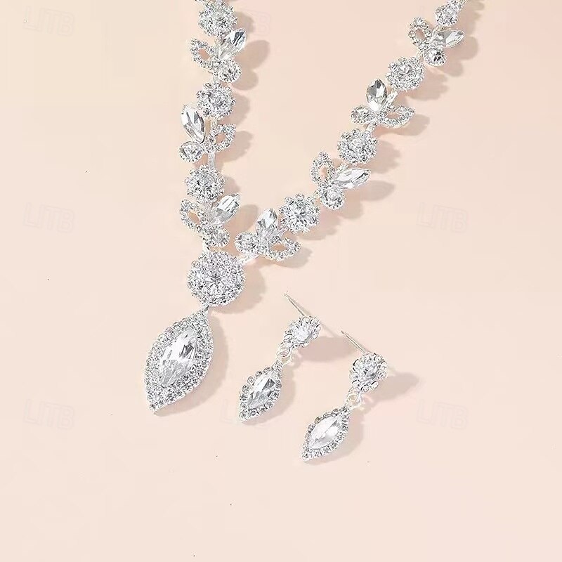 set di collana e orecchini da sposa in cristallo da donna - gioielli da sposa con design a foglia di strass scintillanti per le spose &occasioni di festa del 2026 a $11.99 –P2