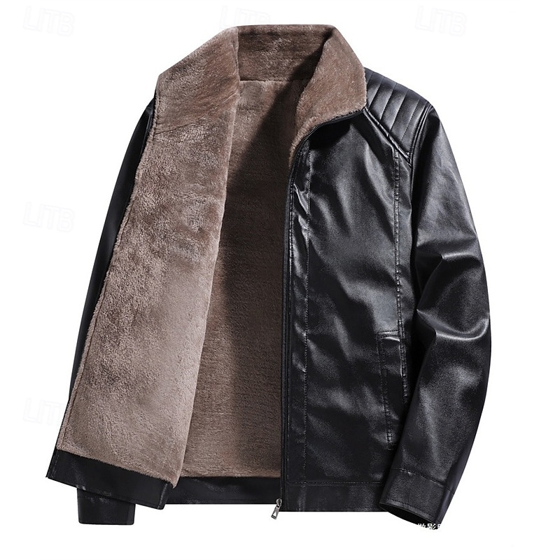 Men's Faux Leather Jacket Winter Jacket Fleece Jacket Casual Jacket Outdoor Casual Thermal Warm Pocket Fall Winter Plaid Streetwear Casual Hooded Regular Black Brown Jacket 2026 - $37.99 –P5