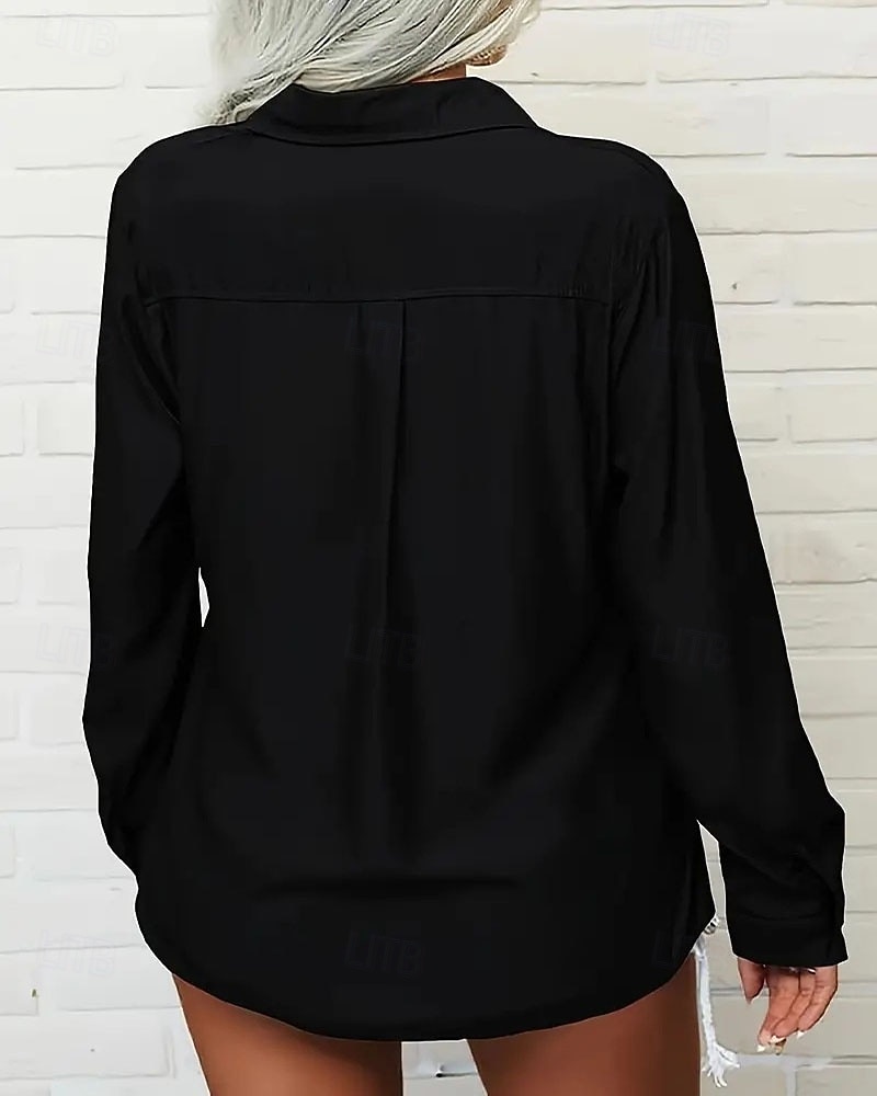 Mulheres Blusa Tops elegantes Franzido Bolsos Botões Côr Sólida Tecido Elegante Vintage senhoras Manga Longa Colarinho de Camisa Tops regulares Diário Trabalho Feriado Verde Preto Rosa Verde Tropa de 2026 por $25.99 –P2