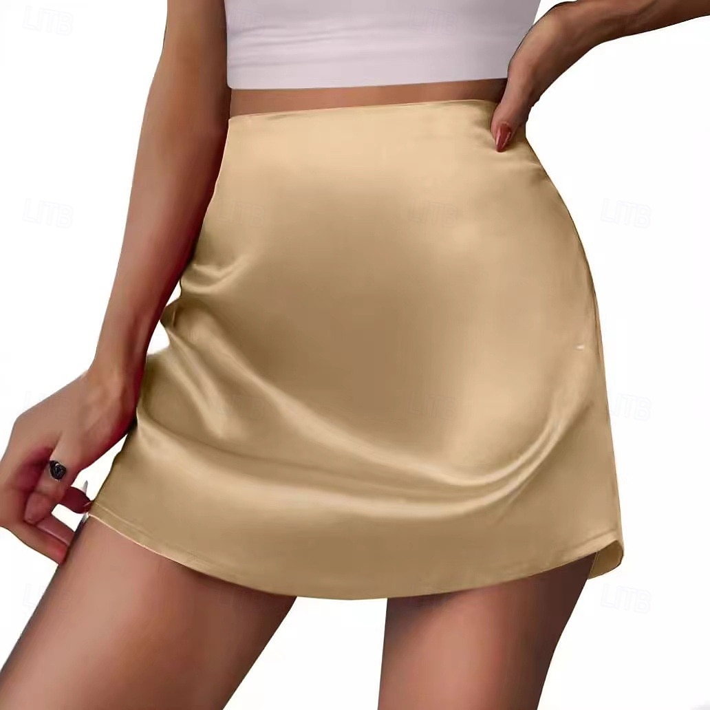 Damen Satinröcke Mode Lässig Mini Hohe Taille Röcke Einfach Unelastisch Täglich Straße Schwarz Champagner Rosa Rote Sommer 2026 - $21.99 –P2