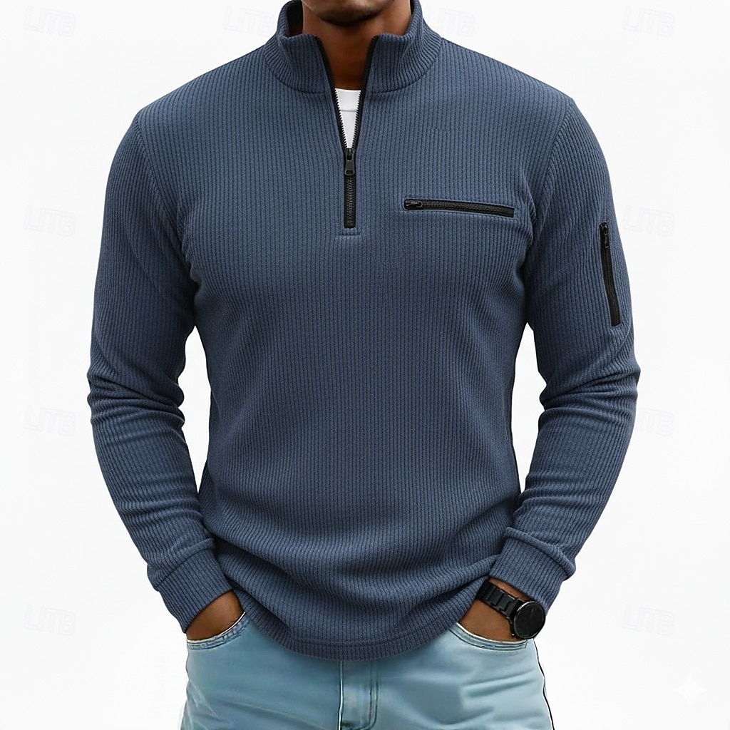 Per uomo Camicia di Velluto a Coste Polo con zip Sport all'Aperto Casuale Collo Alto Colletto Mao Manica Lunga Moda Essenziale Semplice Zip a un quarto Inverno Primavera & Autunno Autunno & Inverno del 2025 a $21.99 –P1
