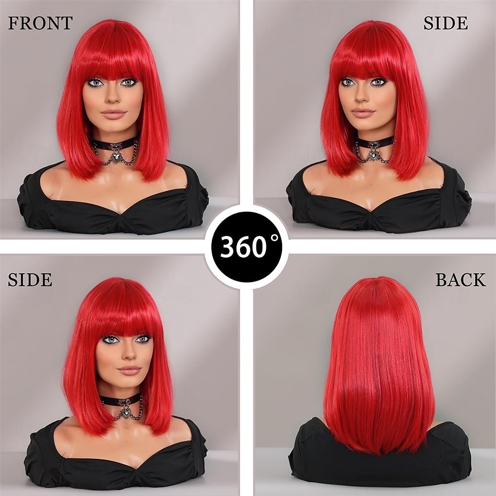 Carnavalpruik 2026 Rood Recht Bob Kort Synthetische festivalpruik Mardi Gras Parade Cosplay Kostuum Haar voor Dames 2026 - $21.99 –P3