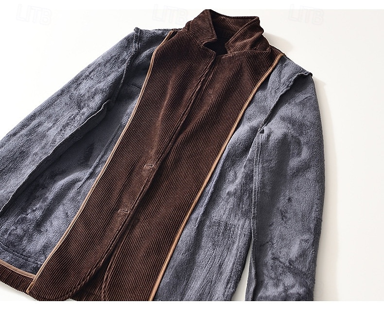 Herre Kordfløyel jakke Halskrage Årgang Mote Utendørs Ensfarget Blazer Blå kaffe Grå Skreddersydd Single Breasted To-knapper 2025 - $83.99 –P7