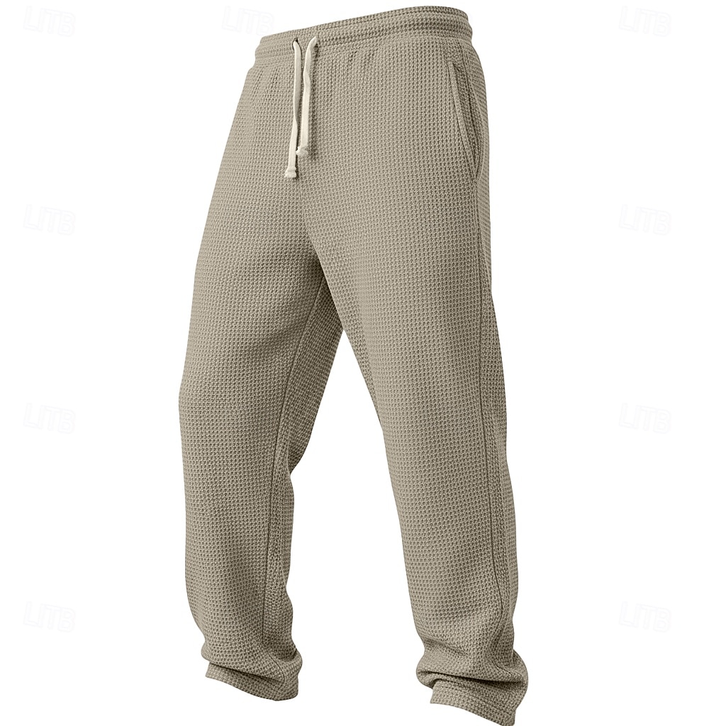 Men's Waffle Sweatpants Trousers Straight Leg Sweatpants Waffle Pants Drawstring Elastic Waist Plain Breathable Full Length Casual Daily Outdoor Vacation Classic Style Black White Micro-elastic 2026 - $25.99 –P3
