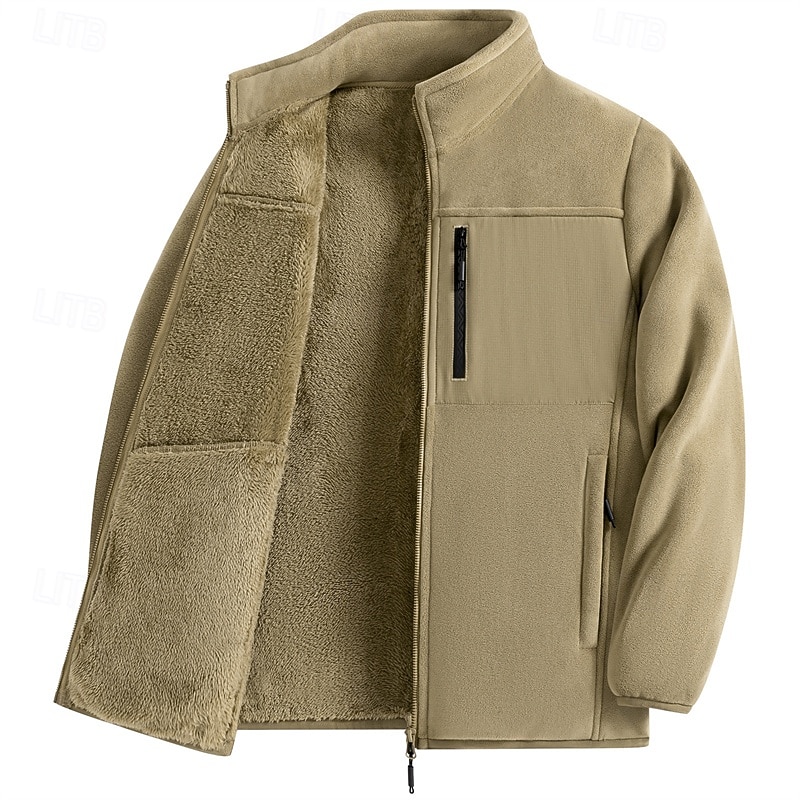 Voor heren Winterjack Fleecejack Vrijetijdsjas Vakantie Dagelijks Thermisch Warm Zak Fleece Herfst winter Effen Modieus Streetwear Opstaand Normaal Zwart Rood Khaki Leger Groen Donkerblauw Jacks 2026 - $41.99 –P4