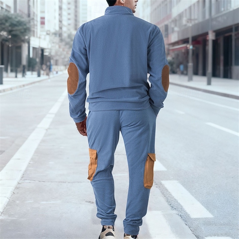 Homens Moletom Conjunto de roupas Colarinho Chinês Ao ar livre Diário Esportes Com Cordão Bolsos Half Zip Bloco de cor Preto Azul Céu cáqui Tosão Poliéster Roupas Esportivas Moda Roupa de rua Outono de 2026 por $66.99 –P13