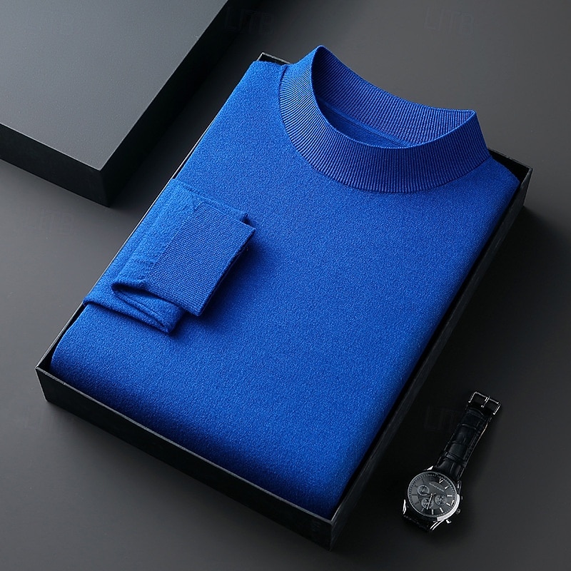 Муж. Пуловер Свитер Вязаный свитер Рельефный узор Вязать Обычные топы Трикотаж Полотняное плетение Вырез под горло Мода Классический Отпуск На каждый день Одежда Осень Зима Синий Черный S M L 2026 - $29.99 –P2