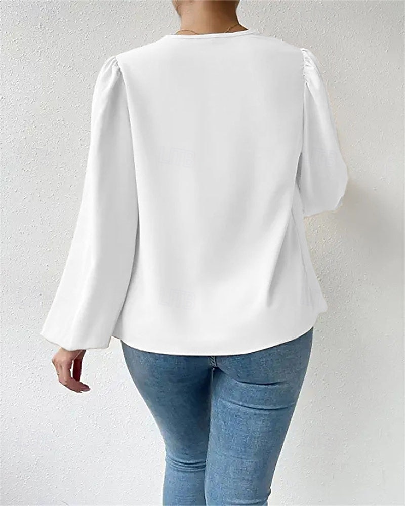 Damen Hemd Elegant Satin-Top Bluse Gerafft Patchwork Drapiert Einfarbig Einfach Elegant Vintage Täglich Langarm Laternenärmel Asymmetrisch Normale Oberteile Täglich Arbeit Ferien Blau Schwarz Wei 2026 - $25.99 –P2