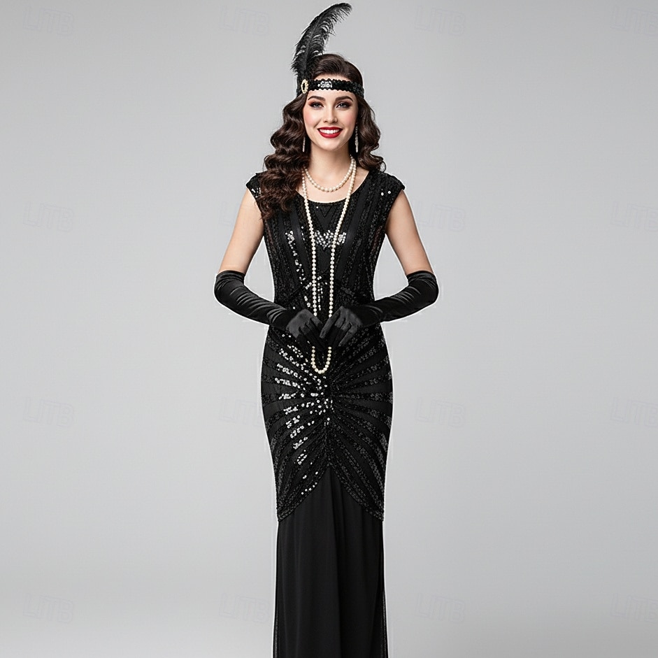 Set Anni Ruggenti Anni 1920 Lunghezza alla caviglia Lunghezza lunga Vestito Abito da sera Abiti con accessori Cortissima Il grande Gatsby Invitato al matrimonio Paillettes Paillettes Scollo Tondo del 2026 a $63.99 –P3