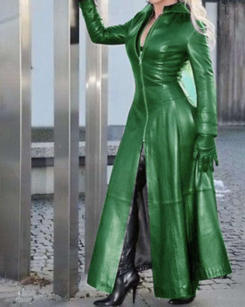 Per donna Giacca in Ecopelle Trench in pelle Caldo Confortevole Cerniera Moda Casual Semplice Vacanza Abbigliamento quotidiano Uscire Weekend Lungo Collo alla coreana Vestibilità regolare Manica Lunga del 2025 a $31.99 –P5