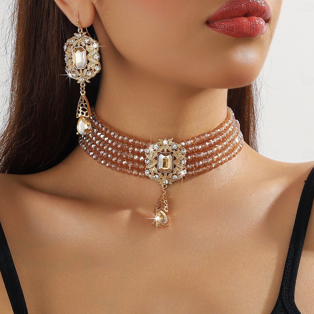 Women's Champagne Gold Beaded Choker Set for Wedding or Evening Party 2026 - $19.99 –P6