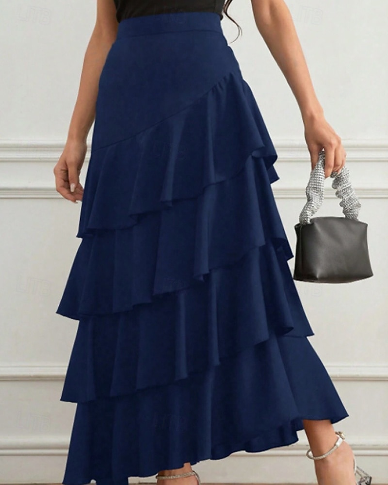 Per donna Elegante Moda Maxi Vita media Gonne Semplice Arricciato Inelastico Quotidiano Streetwear Vinaccia blu navy Nero Verde Estate del 2026 a $33.99 –P17