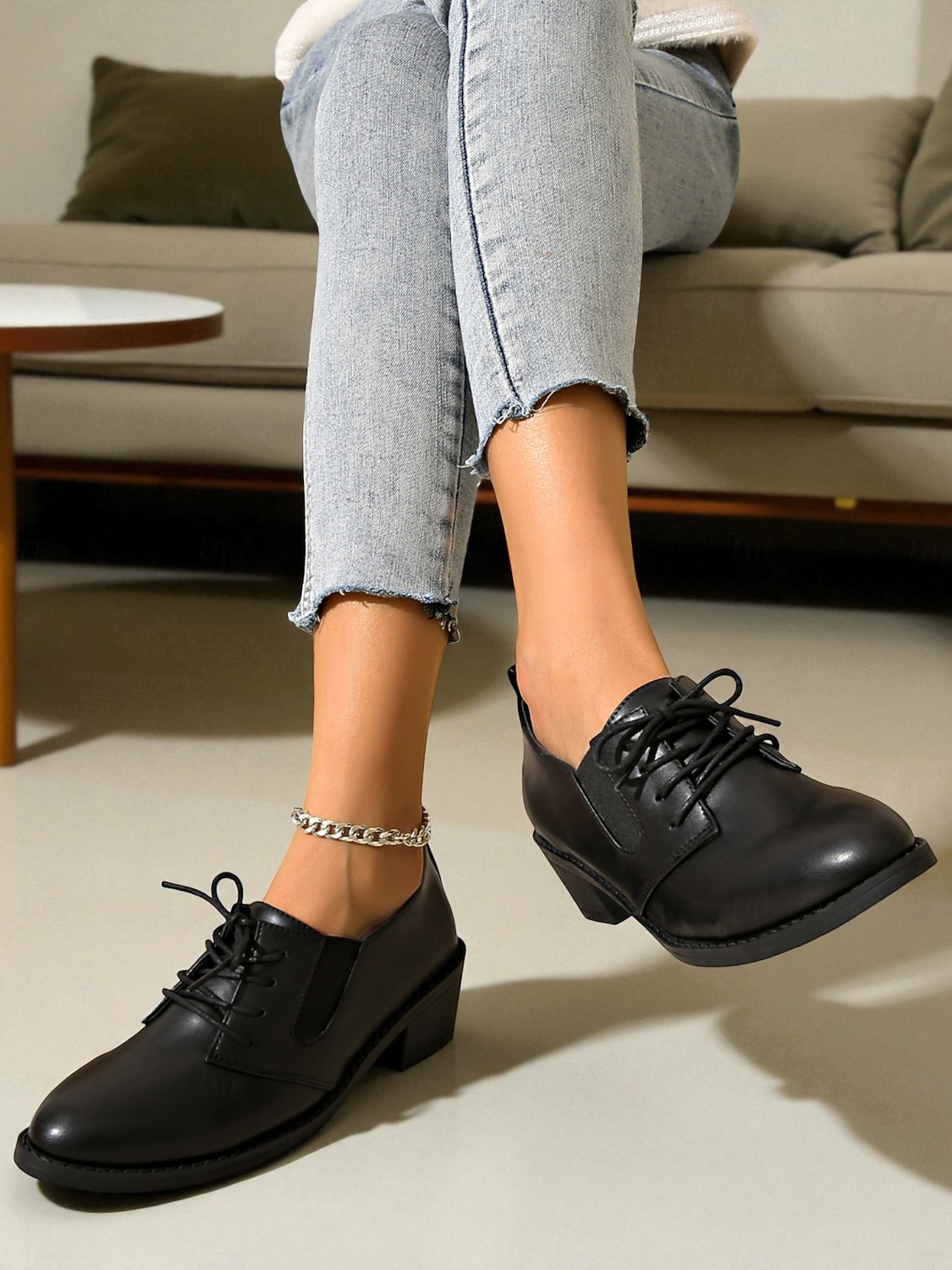női fekete fűzős oxford cipő alacsony sarokkal - klasszikus lezser stílus, tökéletes irodai viseletre, mindennapi kirándulásokra és hétvégi alkalmakra 2026 - $29.99 –P6
