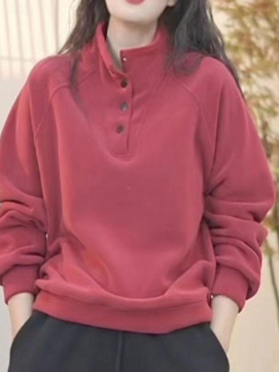 Damen Pullover Sweatshirt Knöpfe Einfach Lässig Langarm Rollkragen Normale Oberteile Straße Alltagskleidung Schwarz Weiß Rote Purpur Grün Herbst Winter 2026 - $21.99 –P9