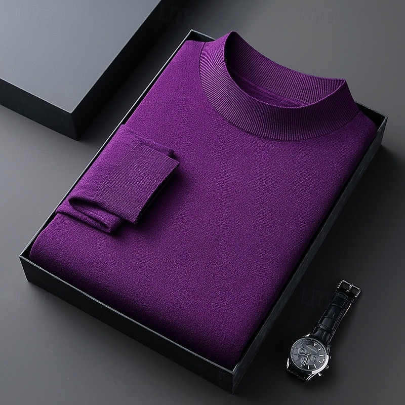 Муж. Пуловер Свитер Вязаный свитер Рельефный узор Вязать Обычные топы Трикотаж Полотняное плетение Вырез под горло Мода Классический Отпуск На каждый день Одежда Осень Зима Синий Черный S M L 2026 - $29.99 –P4