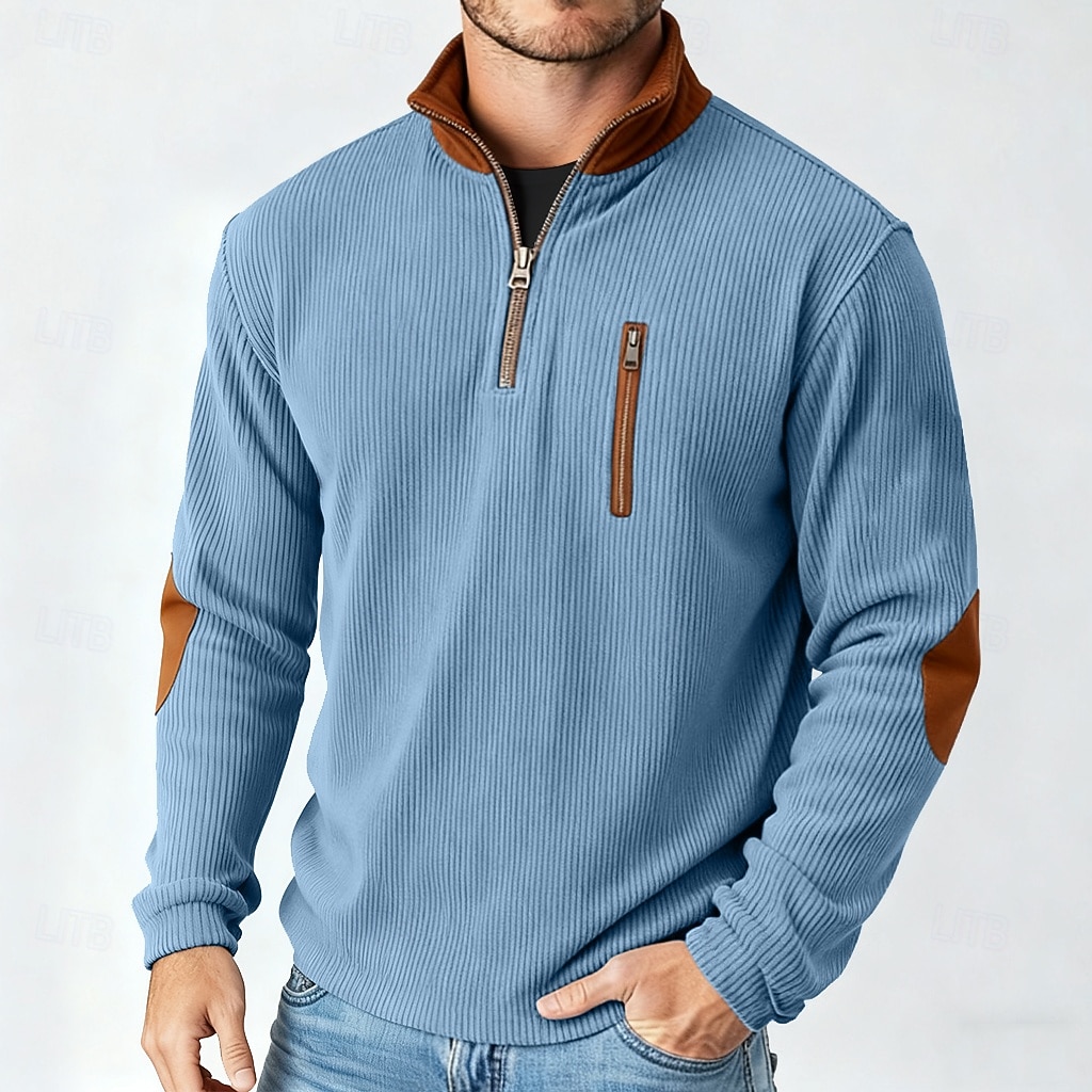 Herren Cordhemd T-Shirt Langarmshirt Herrenhemden mit Ellbogenflicken Langarm Reißverschluss Herbst Winter Herbst Winter Farbblock Täglich Strukturiert Lässig Reißverschluss Oversize Locker Lässig 2026 - $16.99 –P2