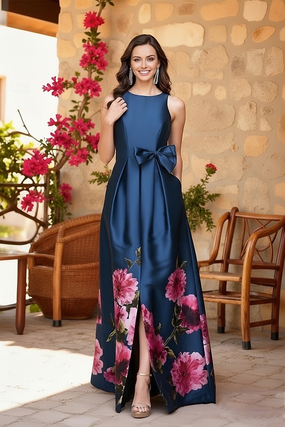 A-Line Floor Length Wedding Guest Dress Formal Dresses Evening Gown Mother of the Bride Dress Sleeveless Crew Neck Elegant Vintage Cocktail Formal Wedding Guest Satin with Flower 2026 - $172.99 –P1