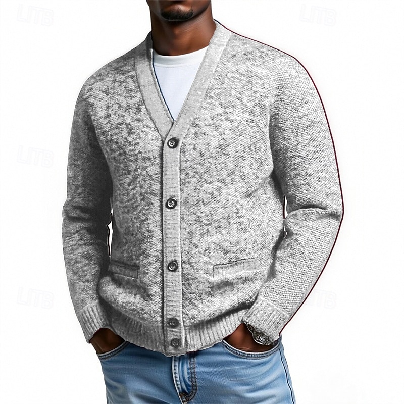 Hombre Pulóveres Chaqueta de Punto Cárdigan Estriado Tejer Tops regulares Botones Plano Escote en Pico Moda Ropa de calle Vacaciones Casual Ropa Otoño Invierno Burdeos Azul S M L 2026 - $23.99 –P2
