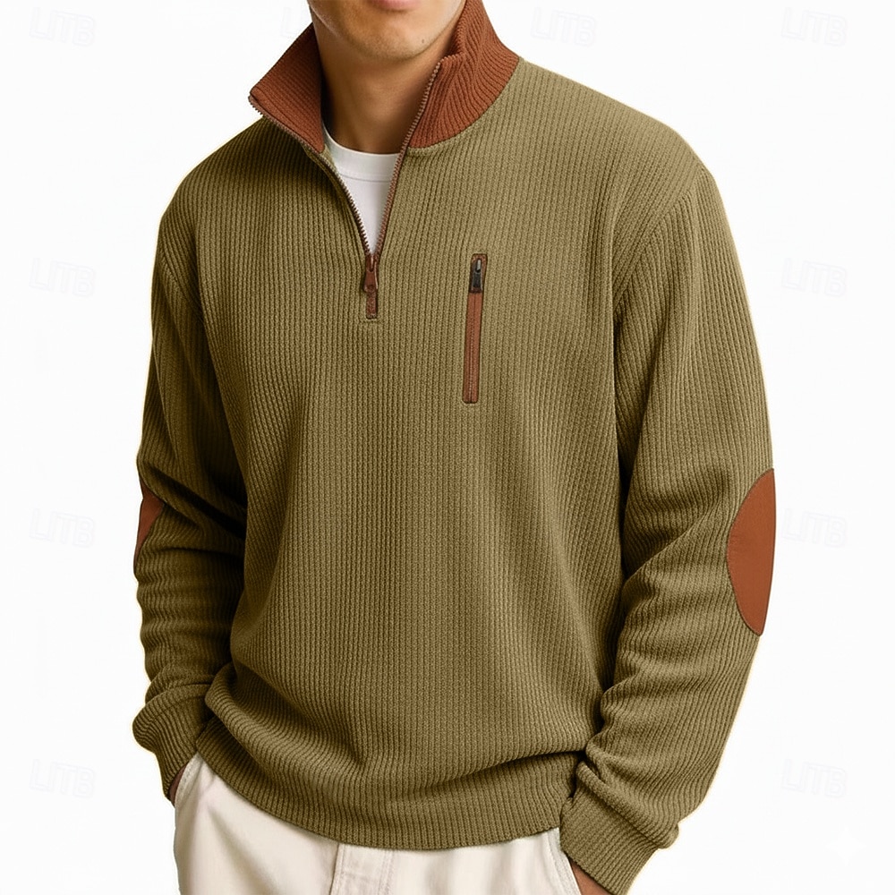 Bărbați Cămasă Corduroy Tee Top Tricou cu maneca lunga Cămăși bărbătești cu petice la coate Manșon Lung Fermoar Vară Toamnă Toamna iarna Bloc Culoare Zilnic Casual Stil de strada Fermoar 2026 - $25.99 –P6