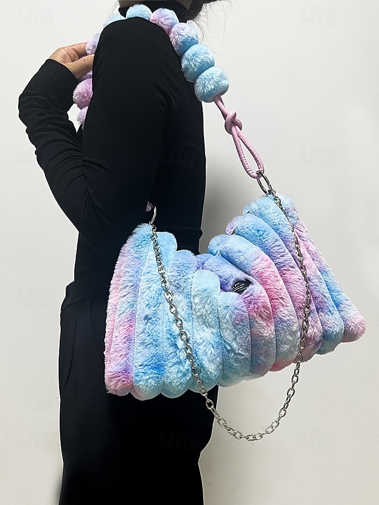Women's Faux Fur Shoulder Bag, Multi-Color, Versatile Carry Styles, Fashionable Chain Strap, Ideal for Casual & Party Wear 2026 - $19.99 –P2