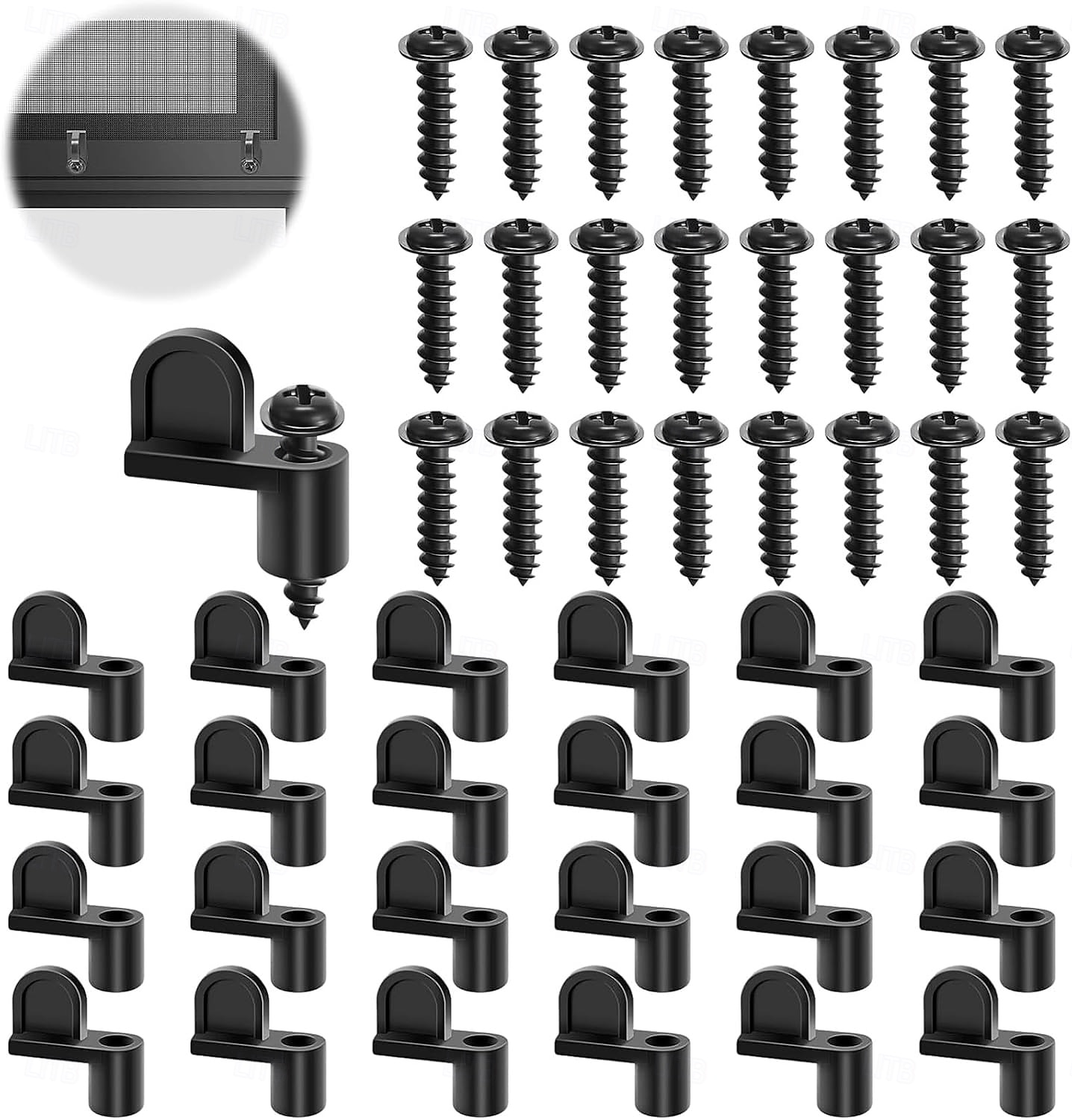 24 Stück 3/8-Zoll-Druckguss-Türglas-Fenstergitterclips mit Schrauben für Sturmtürhalterungen und Fenstergitterbefestigungen, robuste schwarze Beschläge für den privaten und gewerblichen Gebrauch 2026 - $19.99 –P1