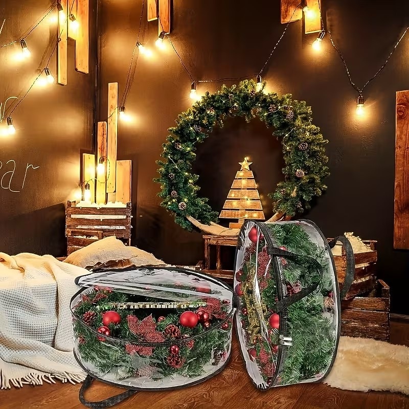 1/2 sacchetto trasparente per riporre ghirlande natalizie da 24/30 pollici, contenitore per riporre ghirlande natalizie con maniglia, resistente copertura in PVC per ghirlande natalizie stagionali, del 2026 a $19.99 –P7