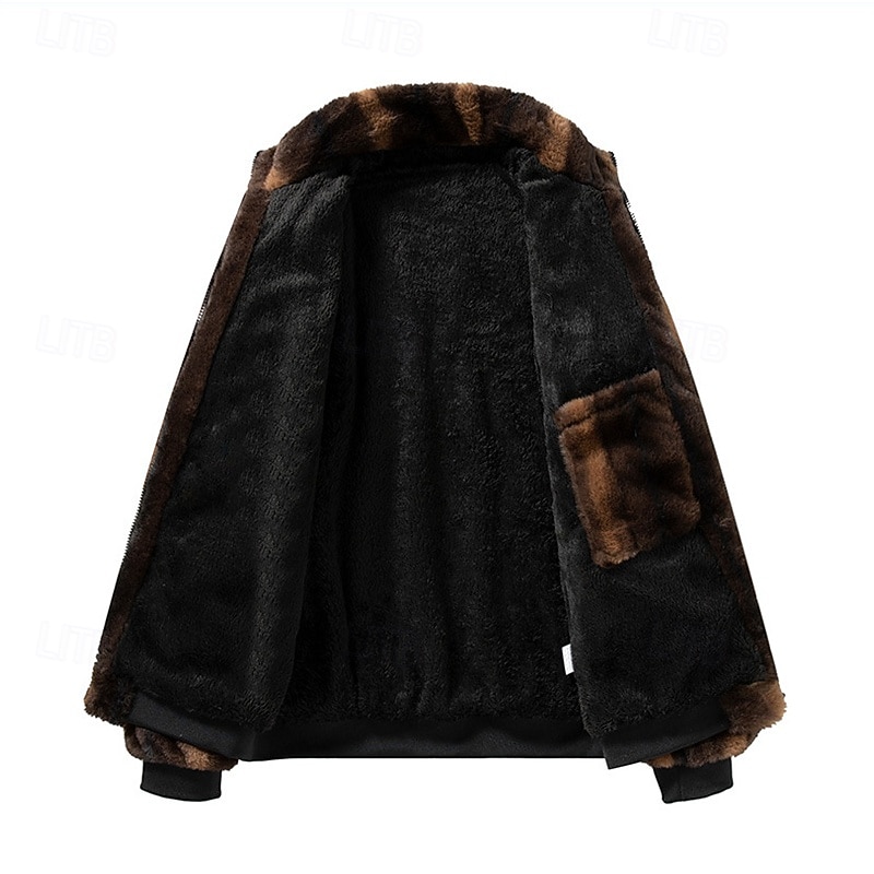 Herren Winterjacke Fleecejacke Freizeitjacke Urlaub Täglich Thermowarm Tasche Fleece Herbst Winter Einfach Mode Streetwear Stehkragen Regulär Schwarz Braun Jacken 2026 - $45.99 –P2