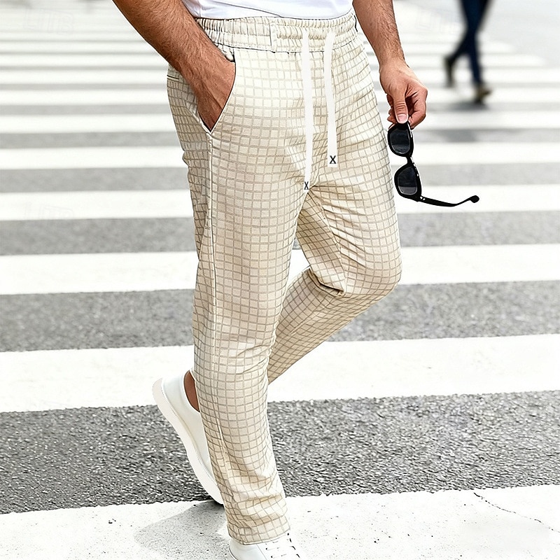 Men's Trousers Casual Pants Drawstring Pocket Elastic Waist Plaid Comfort Soft Outdoor Daily Holiday Fashion Classic Style Dark Khaki Light Khaki Micro-elastic 2026 - $24.99 –P3